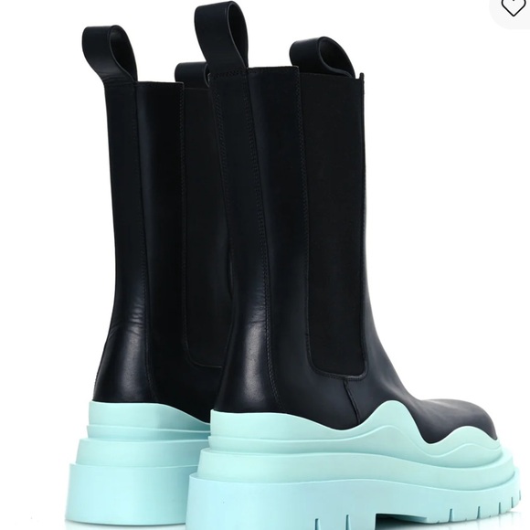 Bottega Veneta Black and Aqua Platform Boots - Picture 8 of 9